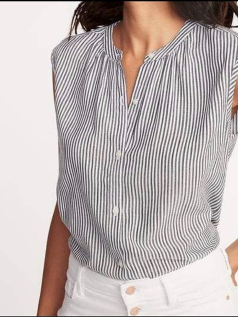 Lightweight Old Navy Summer Striped Button Up Tank size XL whithe